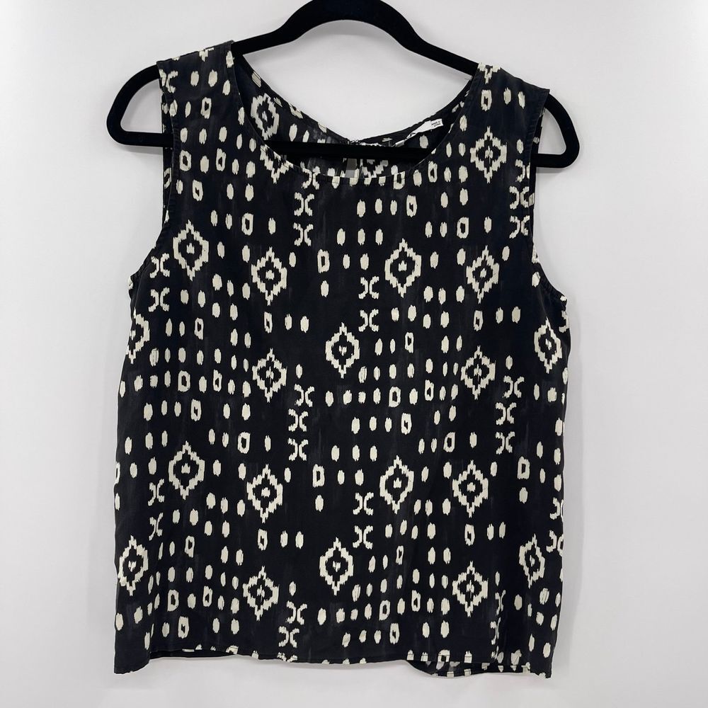 PAM & GELA 100% Silk Open Twist Back Blouse Top Shell Black Ikat small